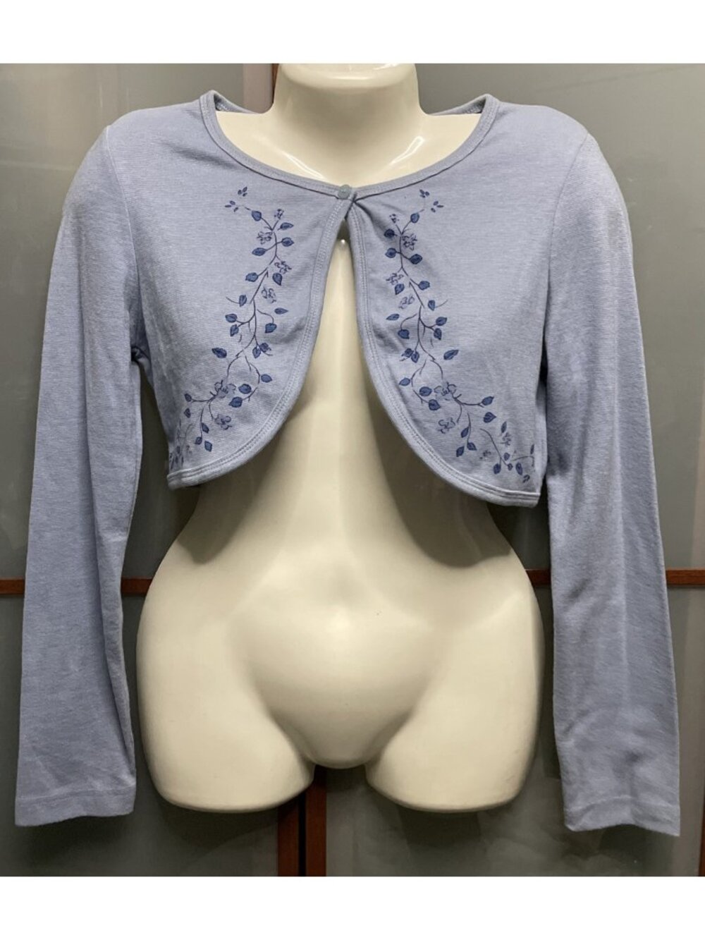 One Step Up Vintage Y2K 90s Medium Blue Floral Cropped Bolero Cardigan Shrug NWT